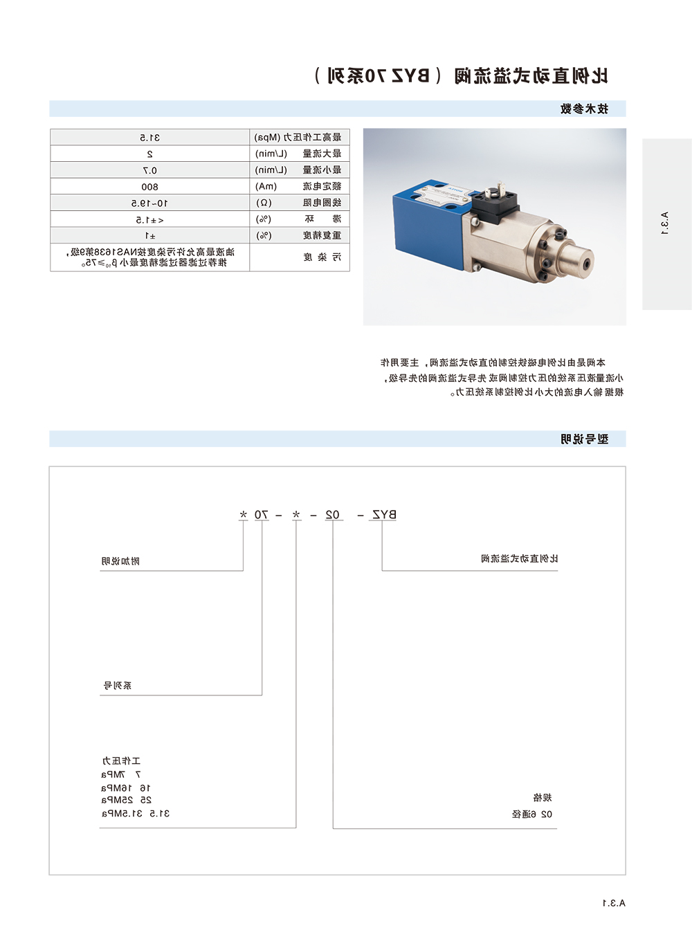 比例直动式溢流阀(BYZ 70系列)